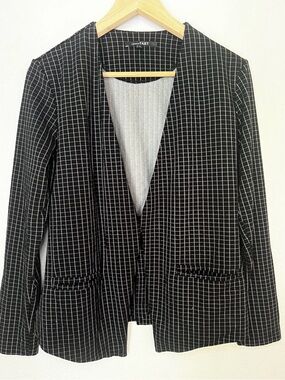 Lemon Tart Women's Open Front Blazer Black White Striped Print Women's Small